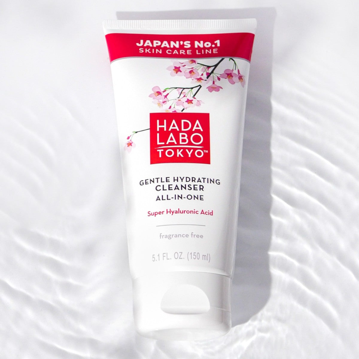 HADA LABO Gentle Hydrating Cleanser 150ml tub på vit yta med lätt struktur.