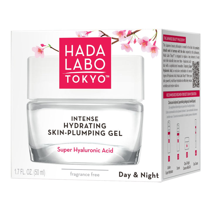 Hada Labo Intense Hydrating Skin-Plumping Gel 50ml för dag och natt, förpackning.