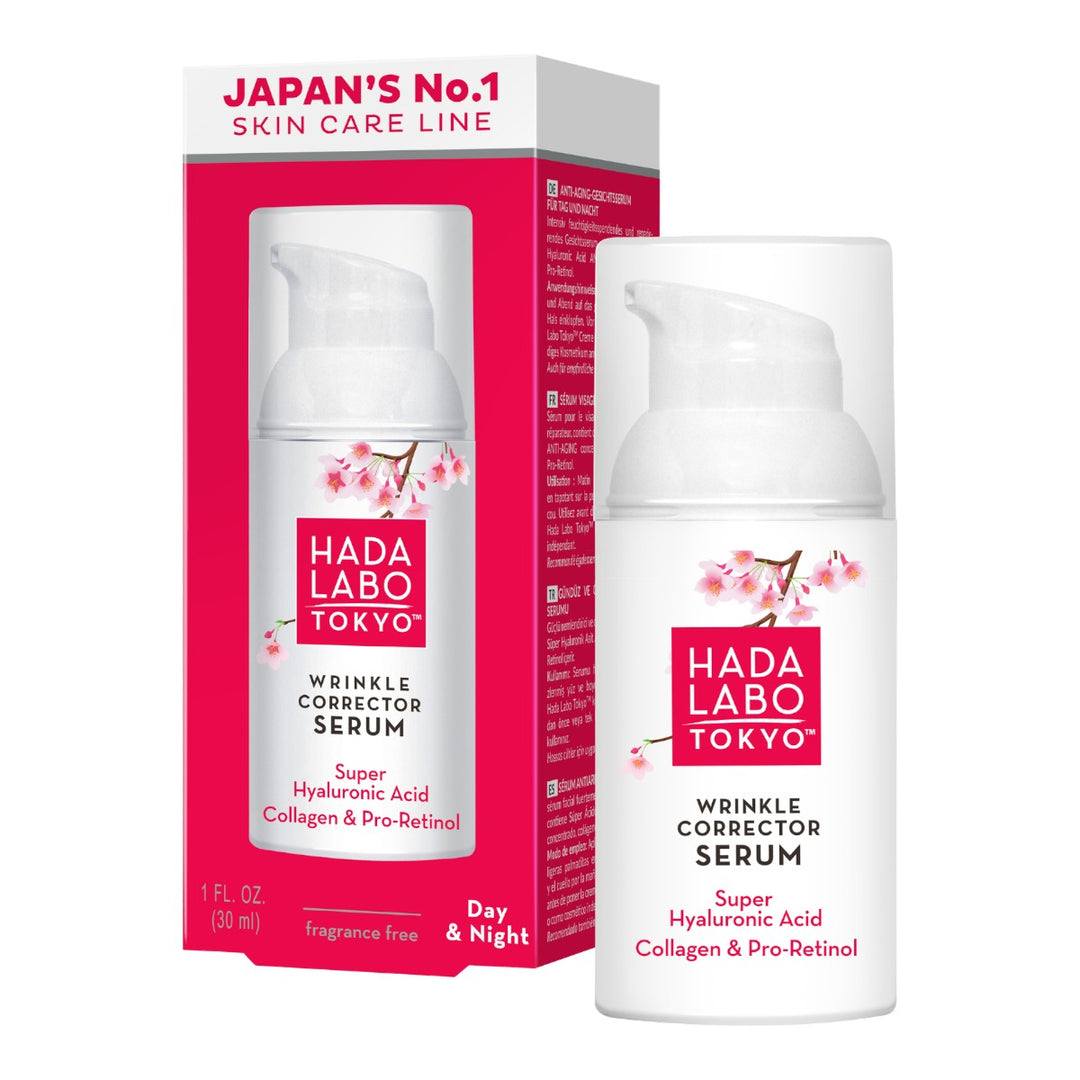 Hada Labo Wrinkle Corrector Serum 30ml med kollagen, hyaluronsyra och pro-retinol, box och flaska.