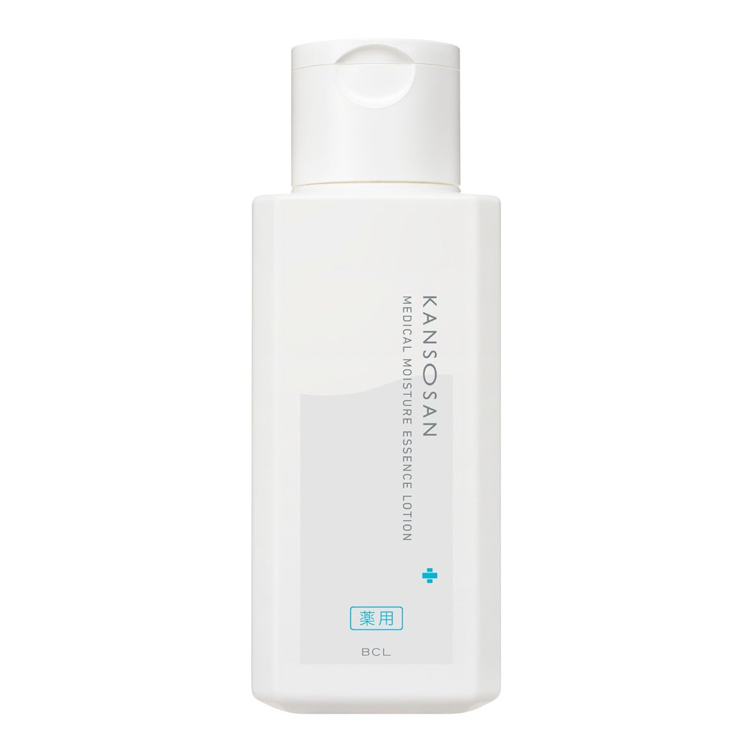 KANSOSAN Medical Moisture Essence Lotion 230ml för torr hud med niacinamide, japansk och engelsk text på vit flaska.