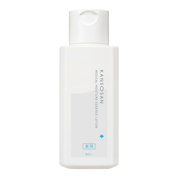 KANSOSAN Medical Moisture Essence Lotion 230ml för torr hud med niacinamide, japansk och engelsk text på vit flaska.
