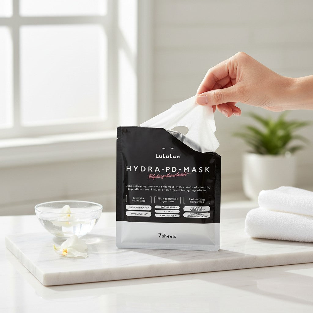 LuLuLun Hydra- PDRN Mask Sheet Mask bland annat med lax och ginzeng PDRN och C vitamin.