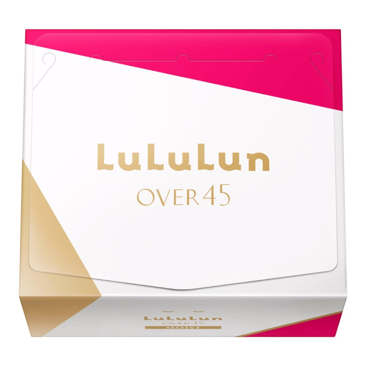 LuLuLun Over 45 Moist 32st ansiktsmasker i vit, guld och rosa geometrisk förpackning.