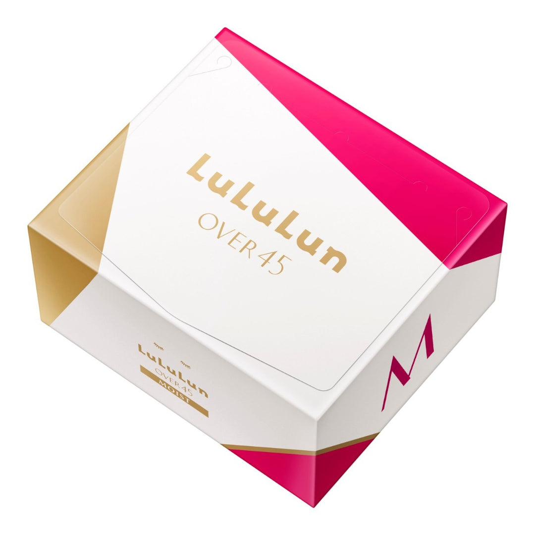 LuLuLun Over 45 Moist 32st ansiktsmasker i förpackning med vit, guld och rosa design.