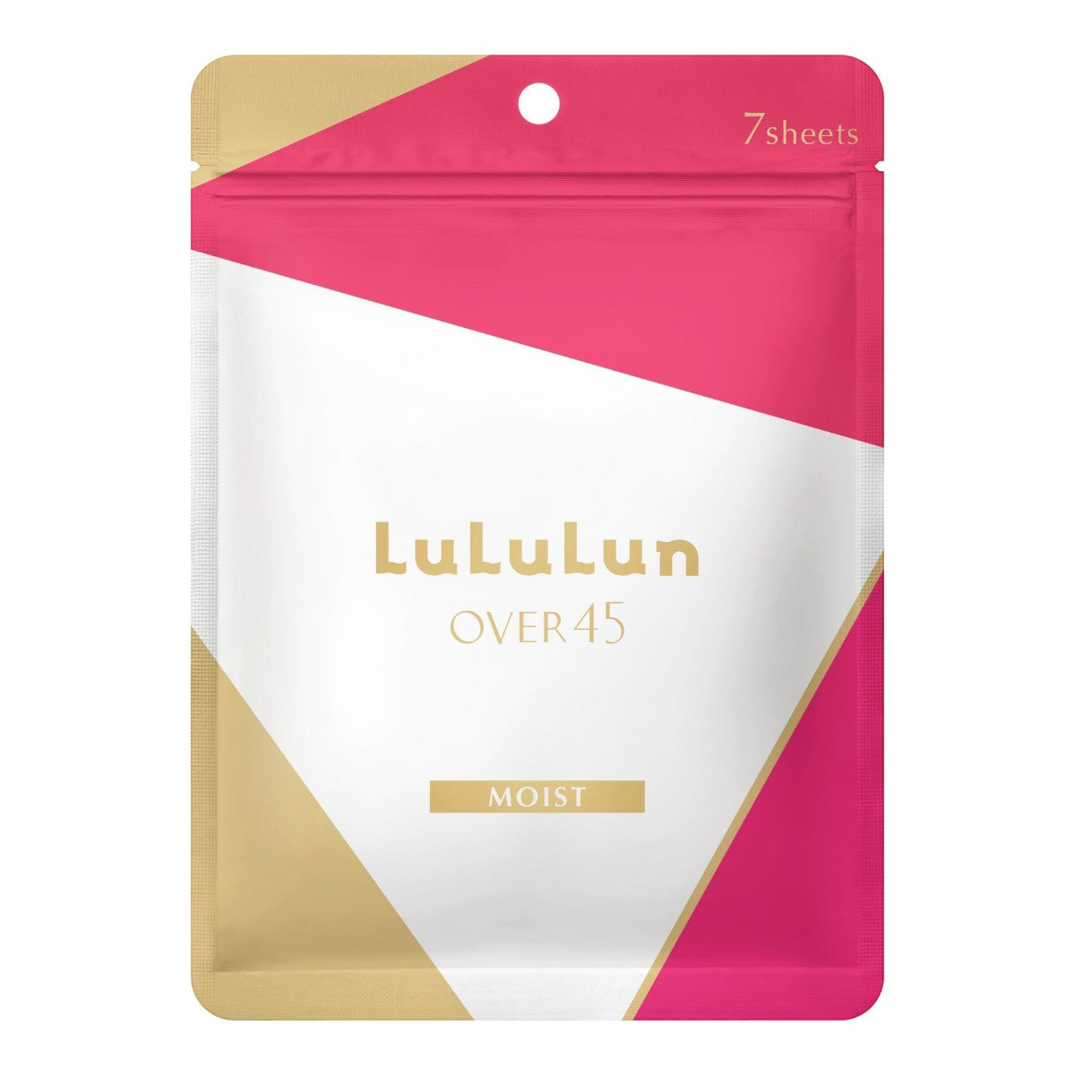 LuLuLun Over 45 Moist Sheet Mask 7st för djup återfuktning, förpackningar i rosa, guld och vitt.