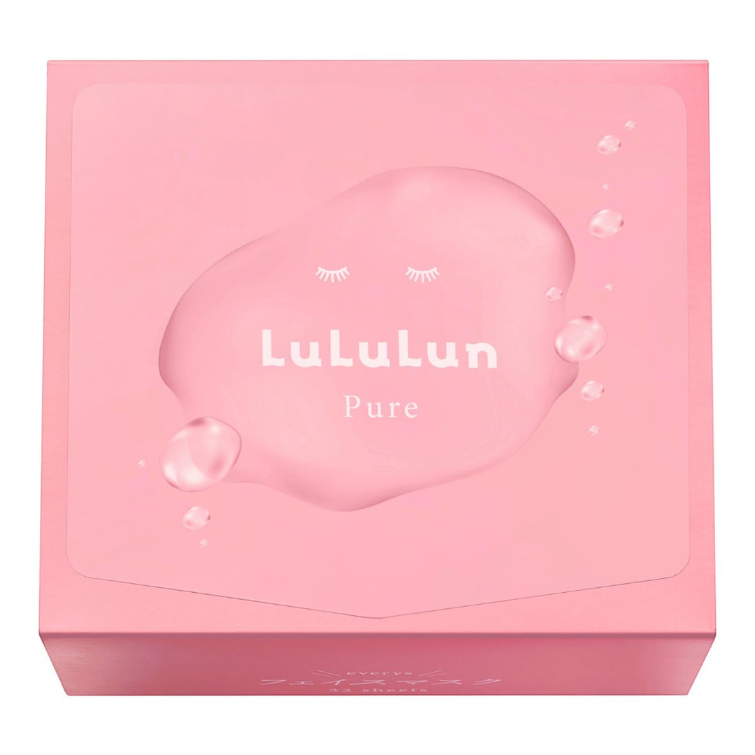 LuLuLun Pure Everys Sheet Mask 32st rosa förpackning med slutna ögon, arkmask för återfuktning.