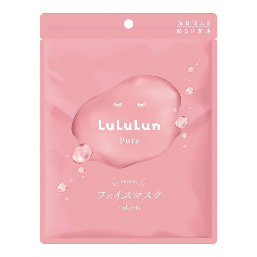 LuLuLun Pure Everys Sheet Mask 7st Pink för balanserad och känslig hud, vattenmotiv på förpackningen.