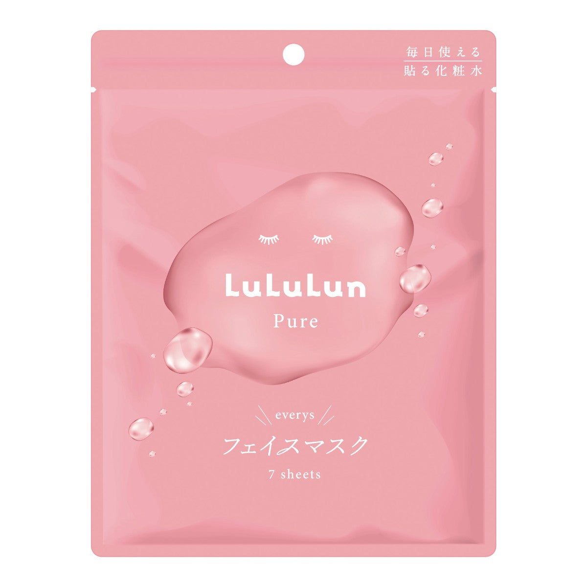 LuLuLun Pure Everys Sheet Mask 7st Pink för balanserad och känslig hud, vattenmotiv på förpackningen.
