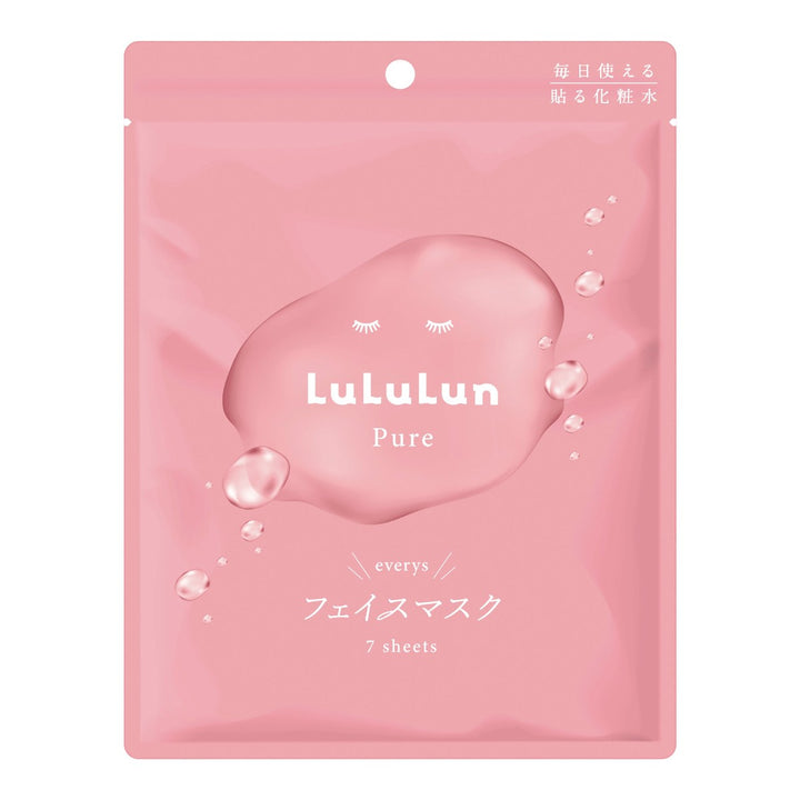 LuLuLun Pure Everys Sheet Mask 7st Pink för balanserad och känslig hud, vattenmotiv på förpackningen.
