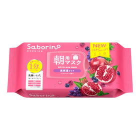 Saborino Morning Facial Sheet Mask Moisture Rich N 30st med granatäpple, druva och NEW-märkning.
